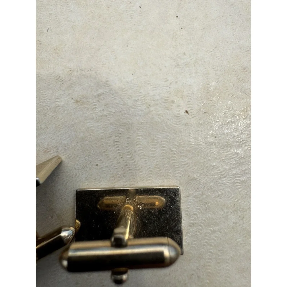 Vintage Swank Gold Tone Cufflinks Geometric Pattern Mens Dress Cuff Links